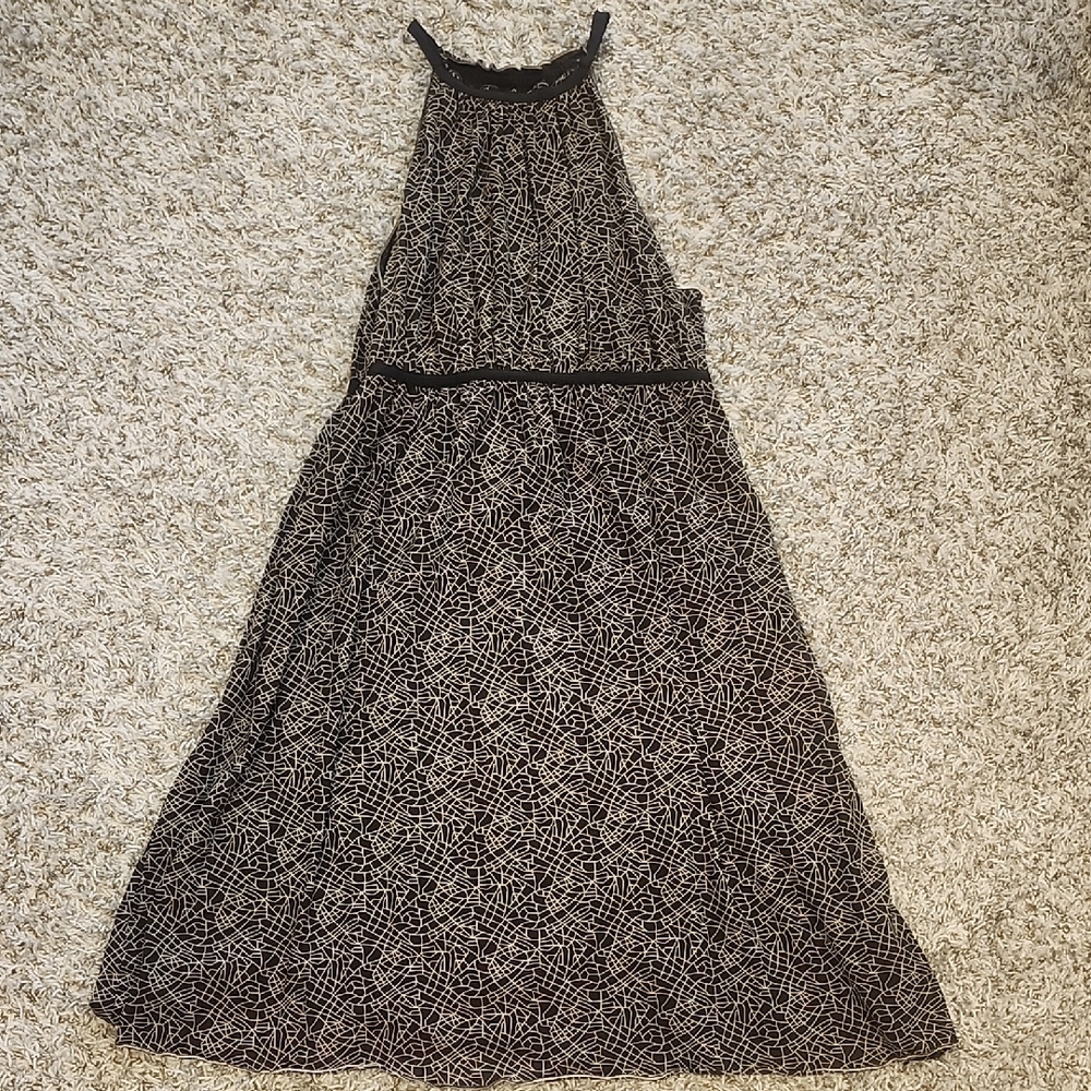 Max Studio Brown Dress with Cream Linear Print